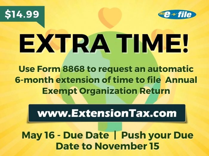 Tax Exempt Extension Form 8868